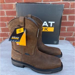 Mens Ariat Workhog Wellington H20 CT Oily Distressed Brown Slip On Boots Sz 13 W